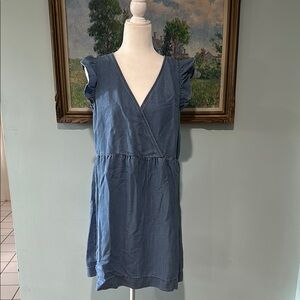 LOFT Denim-Blue Chambray Mini Wrap Dress